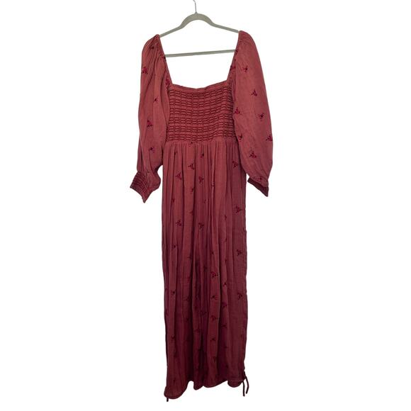 Free People Dahlia Floral Embroidered Smocked Puff Sleeve Boho Pant Jumpsuit - Picture 9 of 11